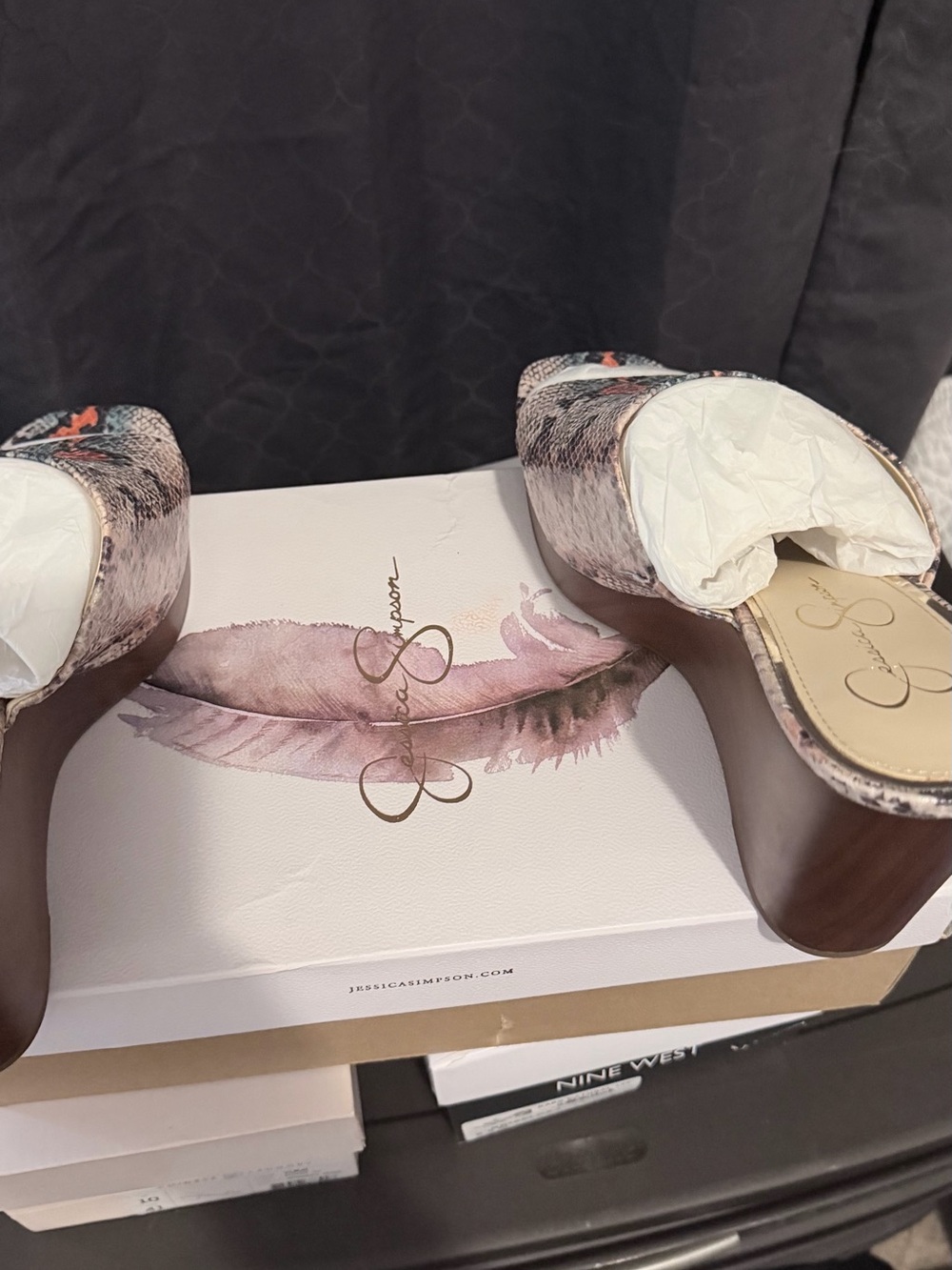 Jessica Simpson Multicolor Floral Slide Mules with Brown Wedge
